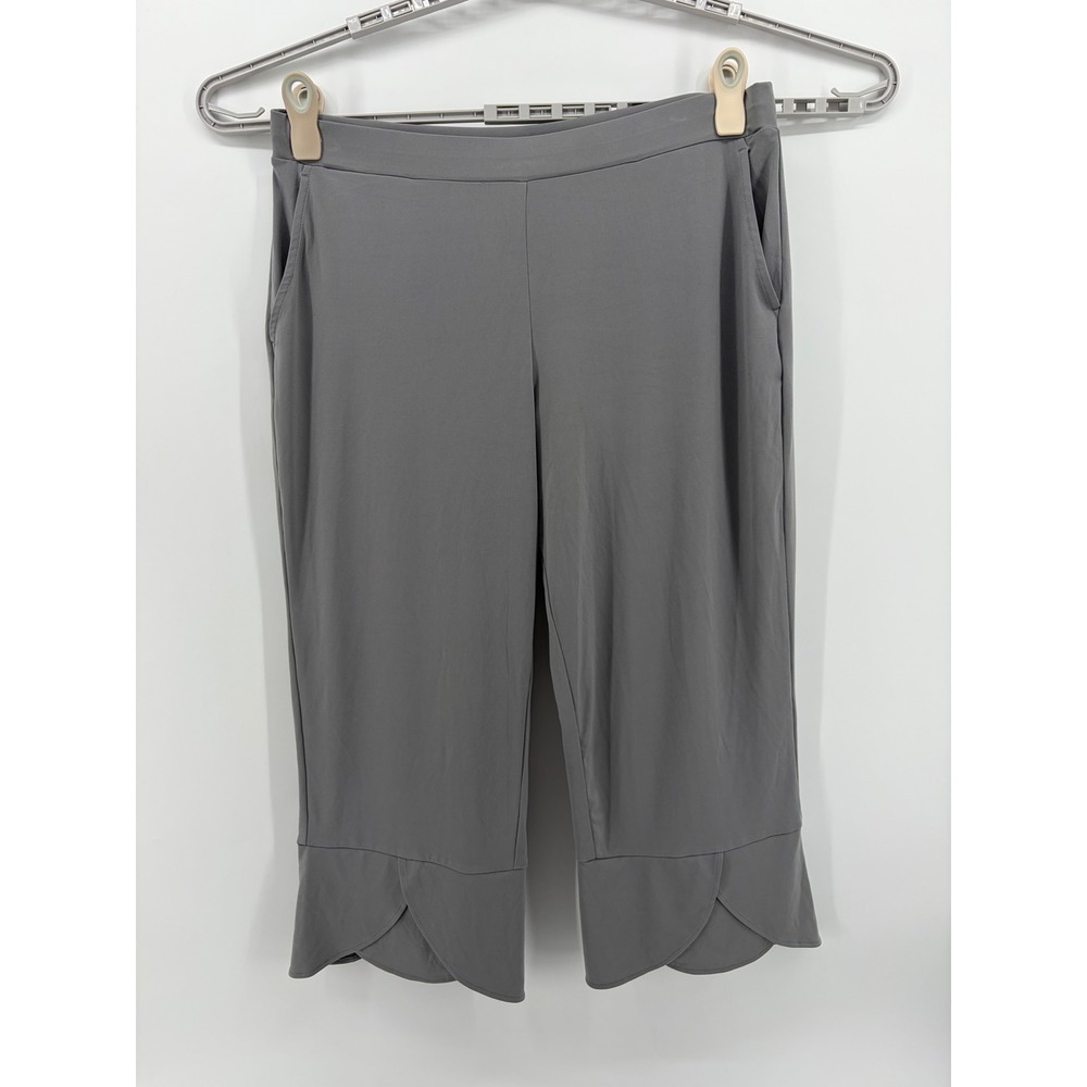 Susan Graver Womens LP Gray Crop Pants Tulip Petal Hem Stretch Pull On Every Day